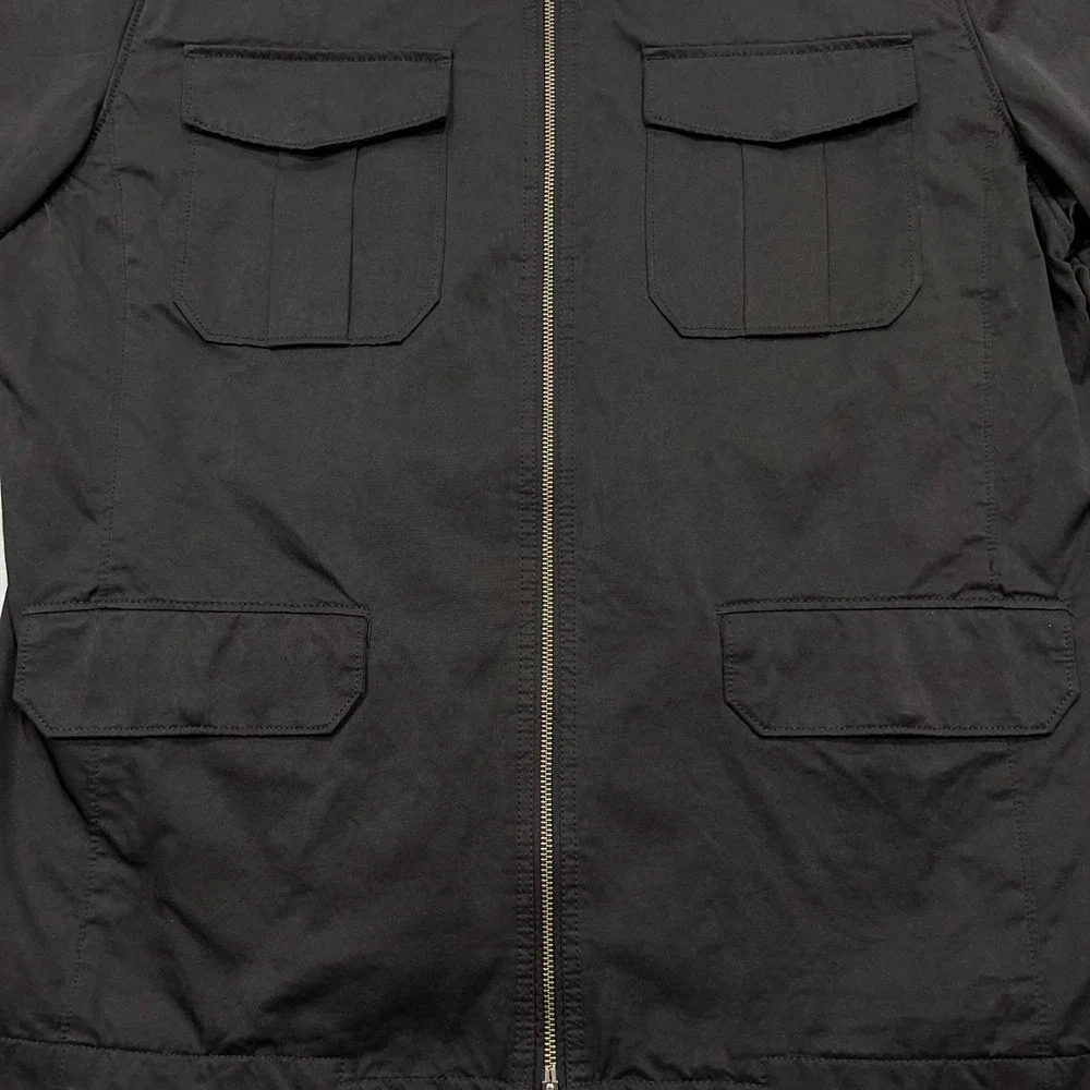 Banana‎ Republic Waxed Field Jacket Men's XL Black Full Zip Chin Strap Chore Y2K